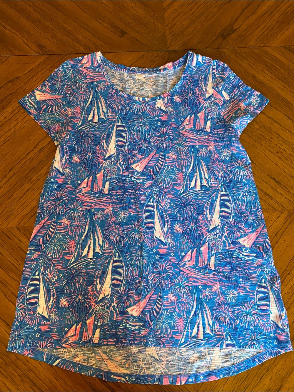 Lilly Pulitzer Blue Pink Nautical Sailboat Print Tee